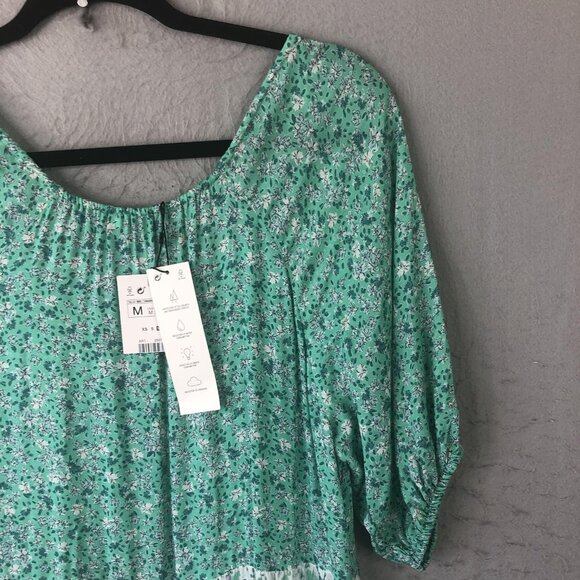 Zara Dress Womens Medium Green Floral Tiered Maxi Boho Peasant Puff Sleeve - Picture 16 of 16